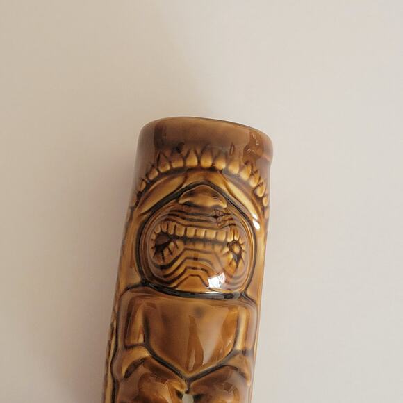 Hawaiian Polynesian Tiki Mug Cup  Vase Brown Barware Glazed  6 1/3" tall - Picture 5 of 8
